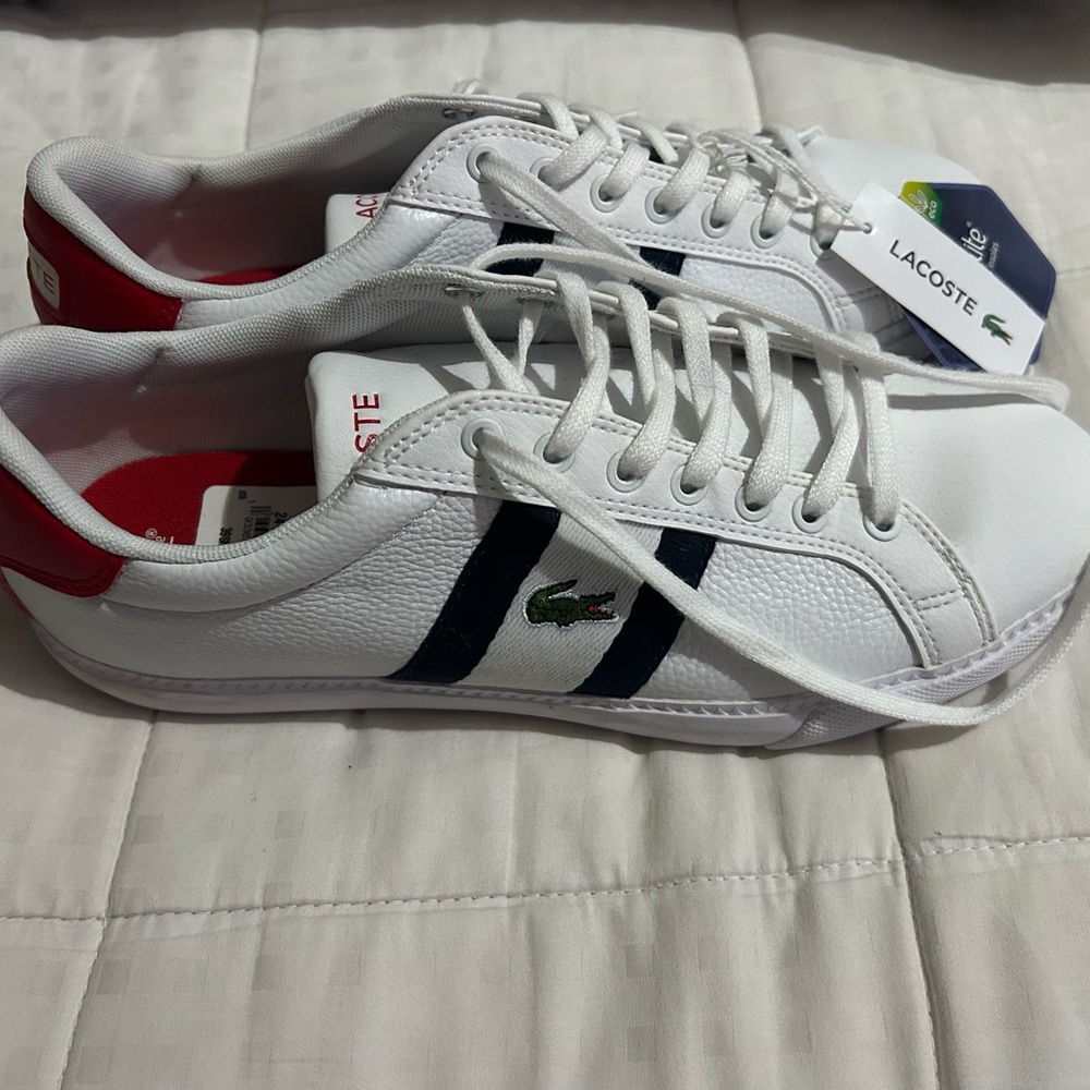 Lacoste White Shoes with Navy and Red Details